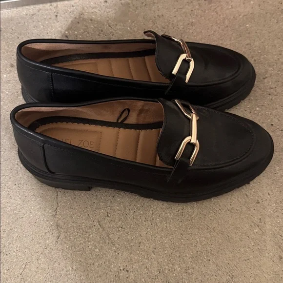 Rachel Zoe Black Loafers with Silver Chain Accent - Picture 2 of 3